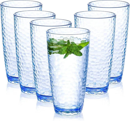 Plastic Unbreakable Tumblers, 25oz Highball Drinking Glasses Set of 6, Blue - Loft&Timber