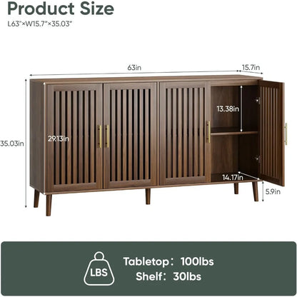 63" Long Sideboard Buffet with 4 Louvered Doors - Loft&Timber
