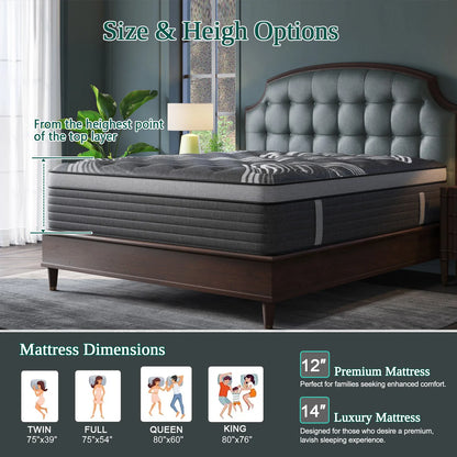 12"14" Twin Full Queen King Size Mattress in a Box Hybrid Spring Memory Foam