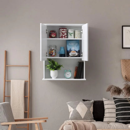 Wooden over-the-toilet wall cabinet, 23x29", buffering hinges, and adjustable shelves