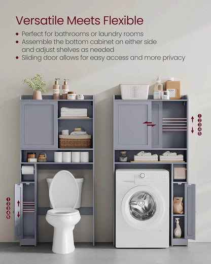 Over The Toilet Storage Shelf, Bathroom Storage Cabinet with Sliding Door, Adjustable Shelves, Toilet Paper Holder, Space-Saving - Loft&Timber