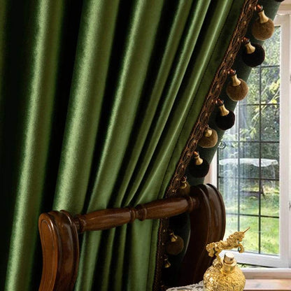 2pcs high-grade American retro green solid color shading flannelette curtain, no valance - Loft&Timber