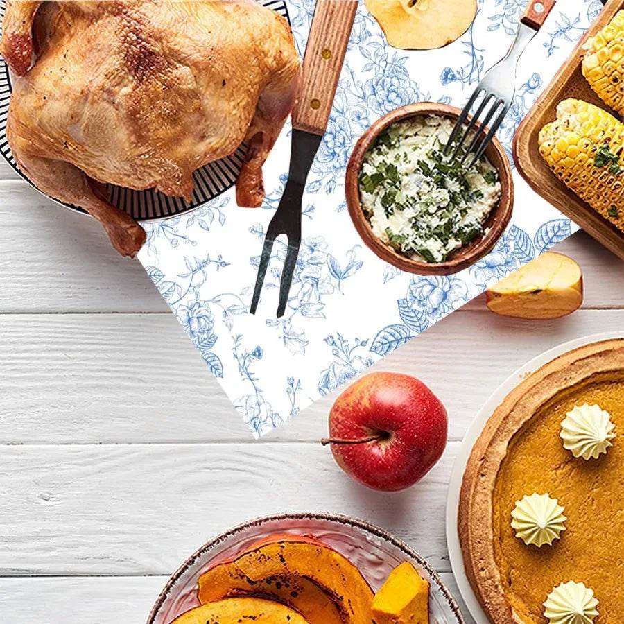 50 Pack Blue Floral Cocktail napkins Blue and White Floral Paper - Loft&Timber