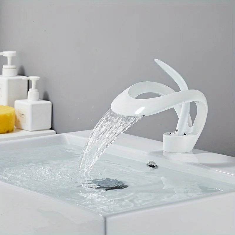 Waterfall Single Handle Bathroom Sink Faucet Art Curved Shape - Loft&Timber