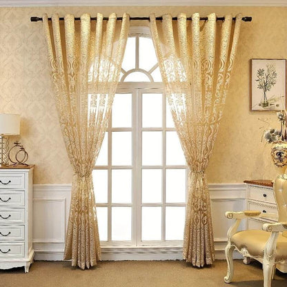 2pcs Luxury European Style Embroidered Curtain, Hollow Lace in Golden - Loft&Timber