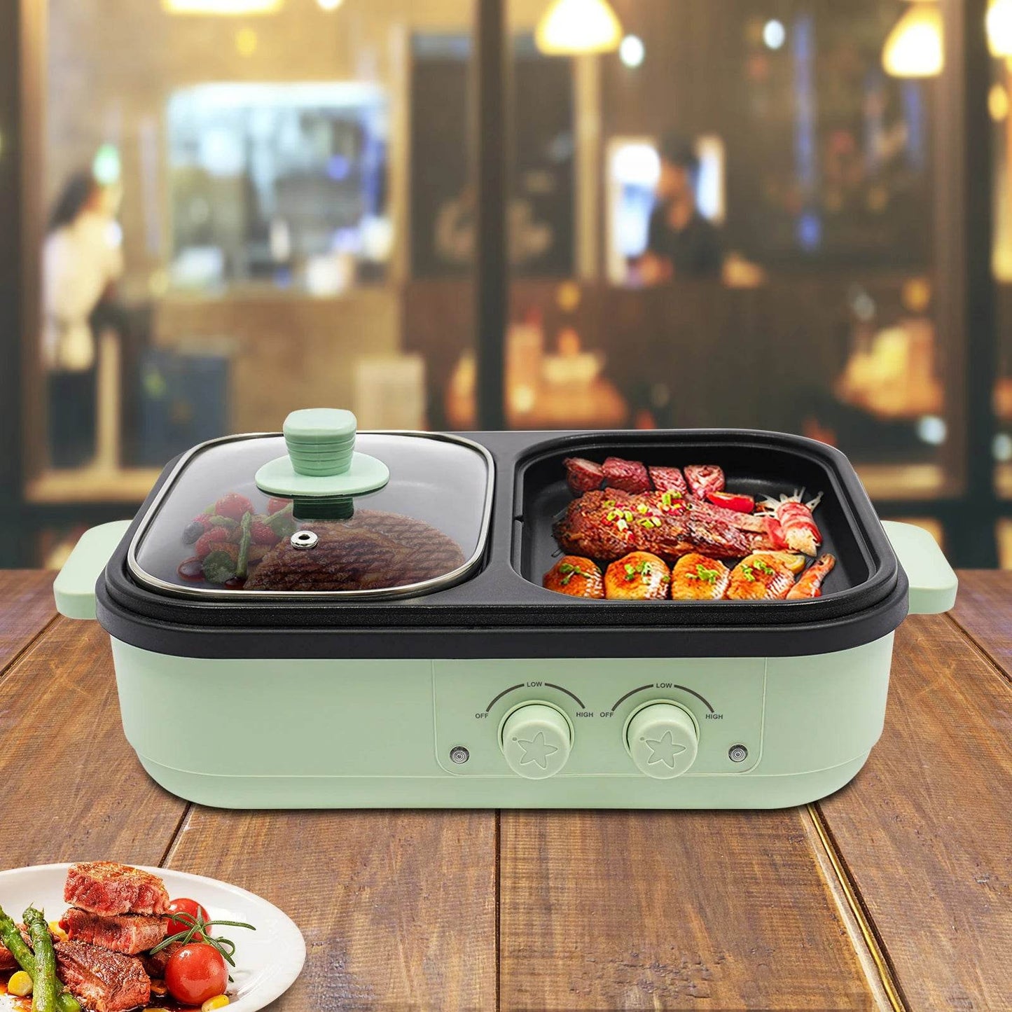 2-In-1 Electric Green Hot Pot,110V - Loft&Timber