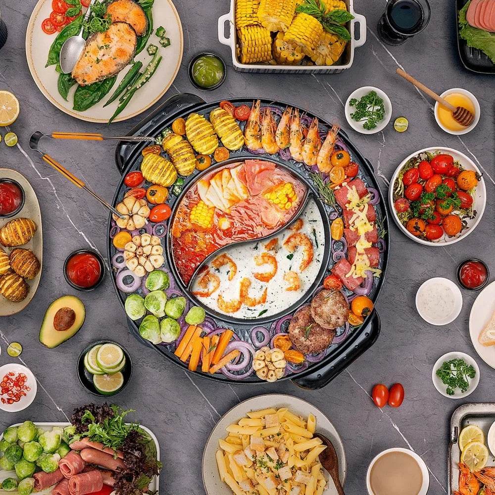 Electric 2-in-1 Hot Pot and Grill Combo: Smokeless, 110V, 1700W - Loft&Timber