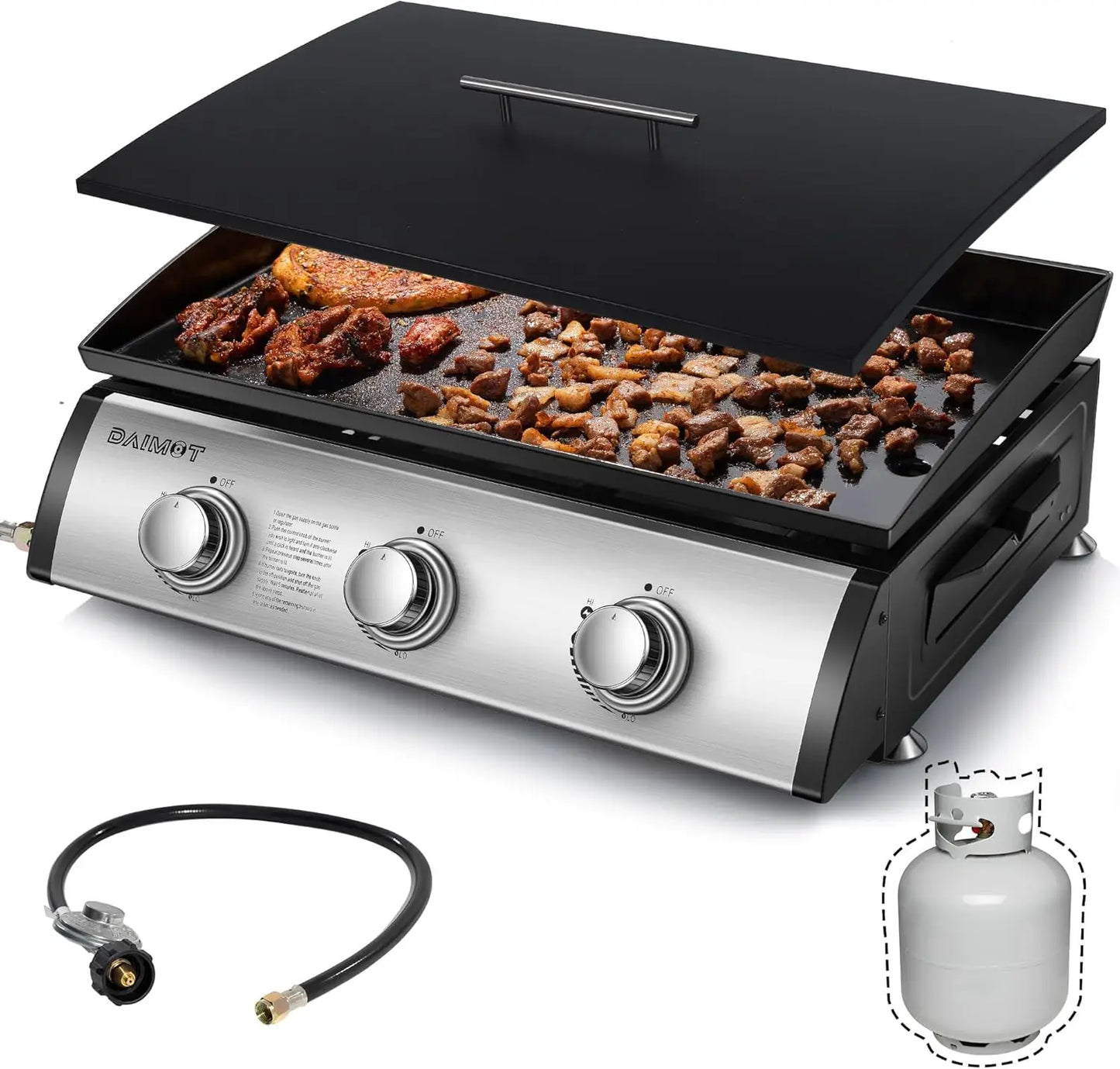 24" Gas Griddle Flat Top Grill – 3 Burner, 30,000 BTU Stainless Steel