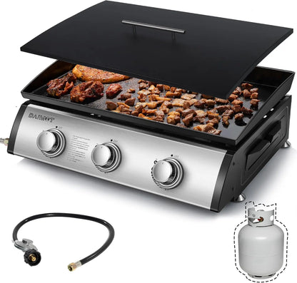 24" Gas Griddle Flat Top Grill – 3 Burner, 30,000 BTU Stainless Steel