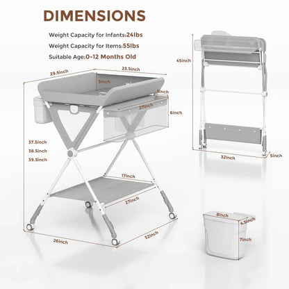 SEJOY Foldable Baby Changing With Wheels Adjustment - Loft&Timber