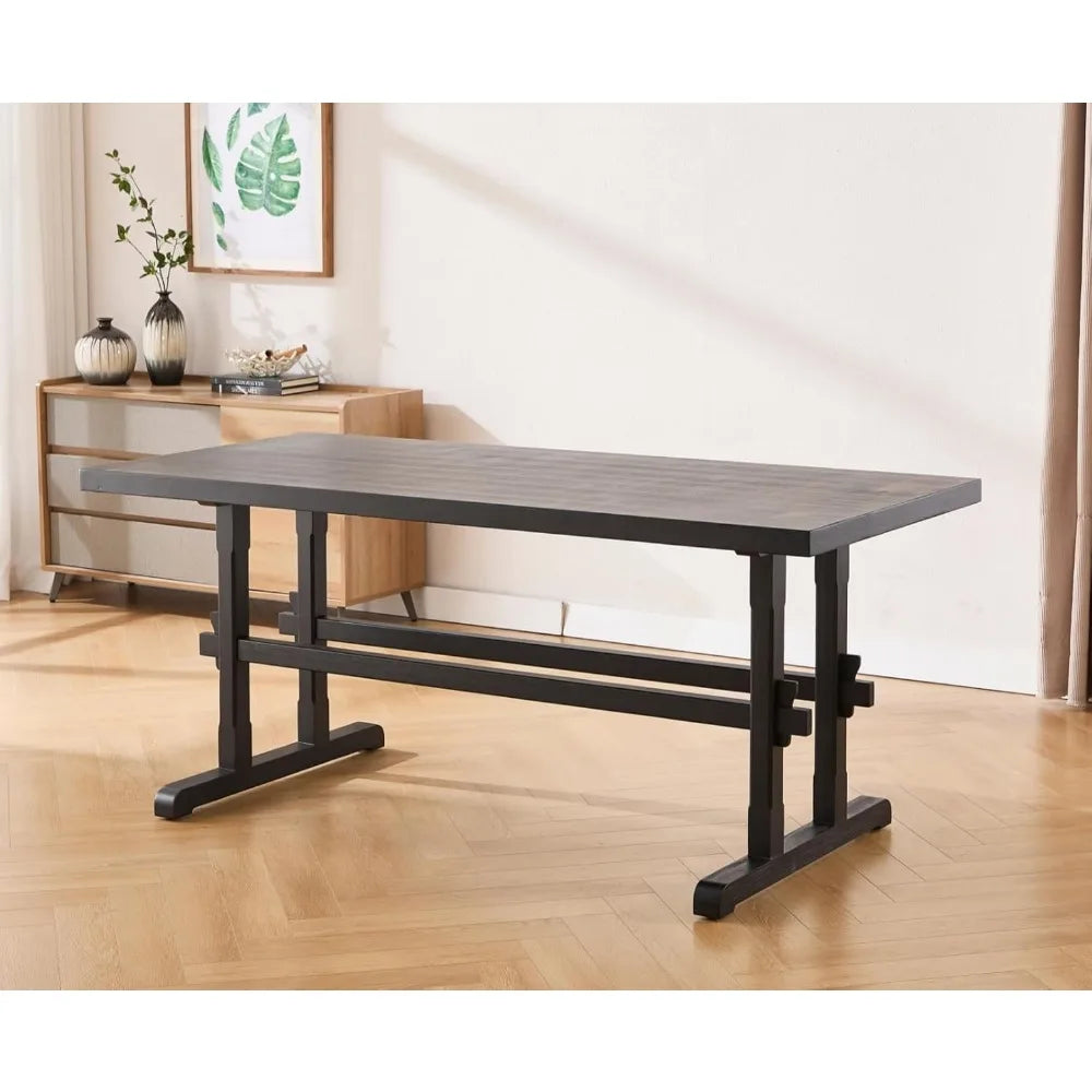 Solid Wood Dining Table for 4-6 People, 70" Large Kitchen Table - Loft&Timber