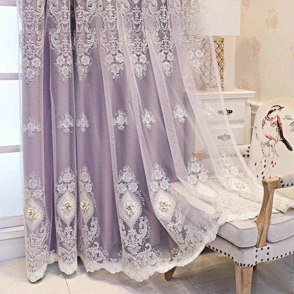 1PC Curtains,Luxury vintage-style embroidered curtains with 3D relief patterns - Loft&Timber
