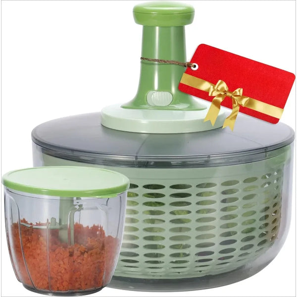 Salad Spinner and Chopper: Large 6.3-Quart Lettuce Greens Vegetable Washer Dryer, with Bonus 0.95-Quart Veggie Chopper Mixer