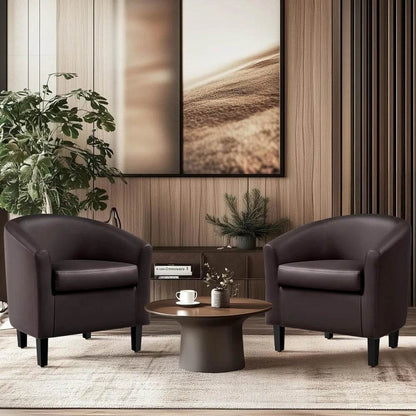 PU Leather Accent Chairs, Modern Barrel Chairs Side Chairs - Loft&Timber