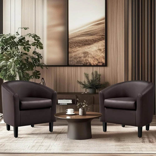 PU Leather Accent Chairs, Modern Barrel Chairs Side Chairs - Loft&Timber
