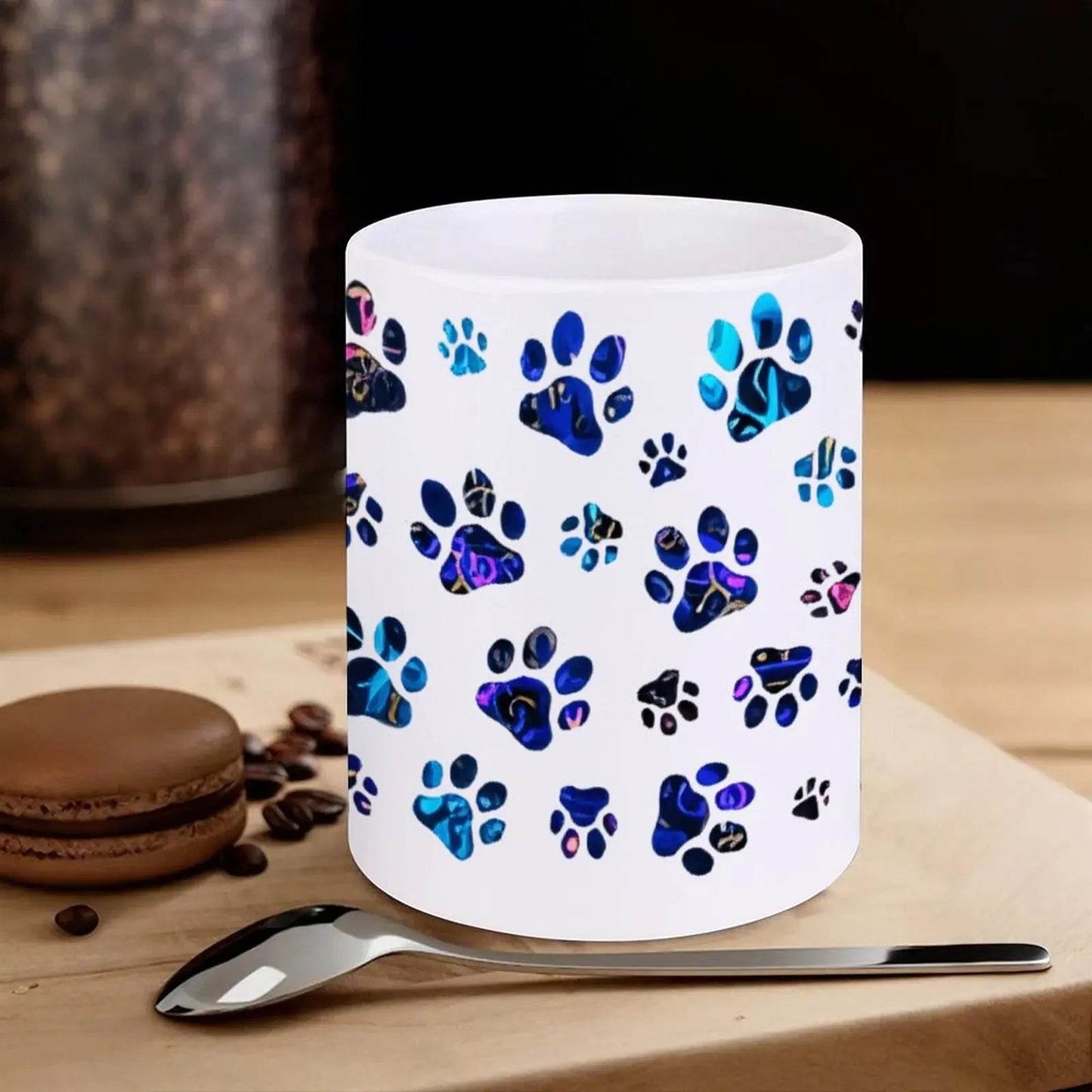 A Collection Of Blue And Purple Paw Prints. Coffee Mugs, 330ml Iced Coffee Cup - Loft&Timber