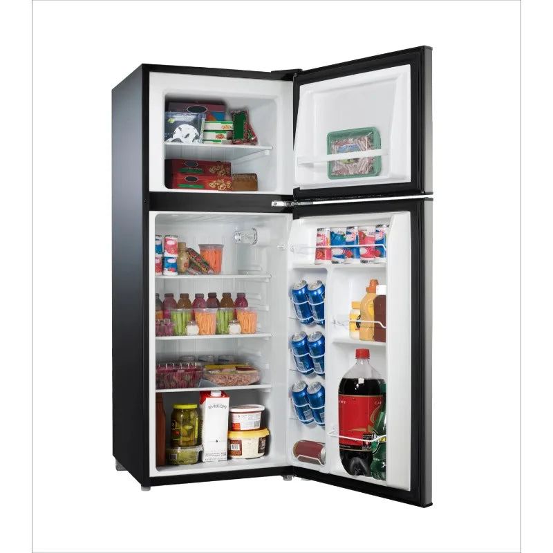 Kitchen Helper Galanz 4.6. Cu ft Two Door Mini Refrigerator with Freezer, Stainless Steel, Width 19.13"