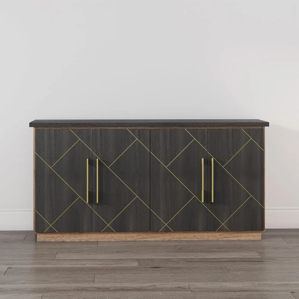 65" Buffet Sideboard Cabinet with Elegant Gold Trim - Loft&Timber