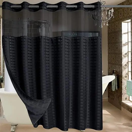 extra wide no hook shower curtain with snap in liner set, 108" x 74" hotel luxury black shower curtains