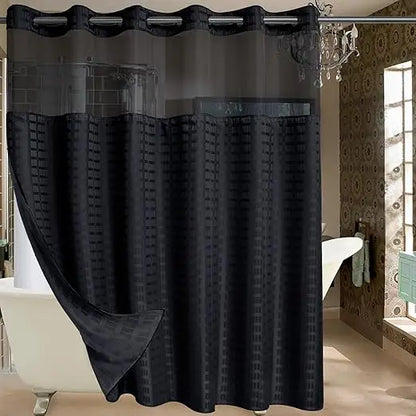 extra wide no hook shower curtain with snap in liner set, 108" x 74" hotel luxury black shower curtains