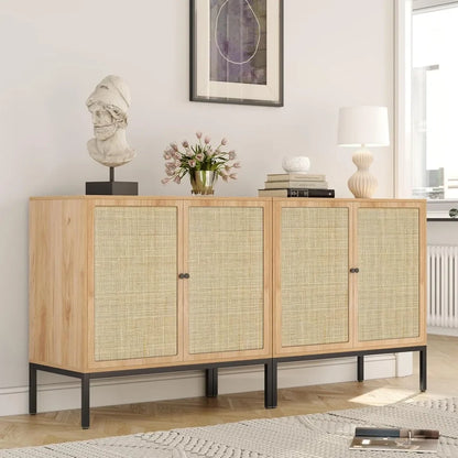 63" Wide Set of 2 Sideboard Cabinet with Natural Rattan Decorated Doors - Loft&Timber