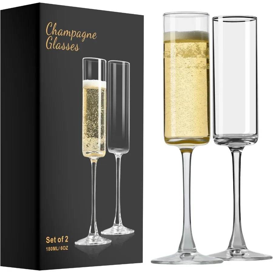 Champagne Flutes Champagne Glasses Set of 2 Elegant 6oz Glass Champagne Flutes - Loft&Timber