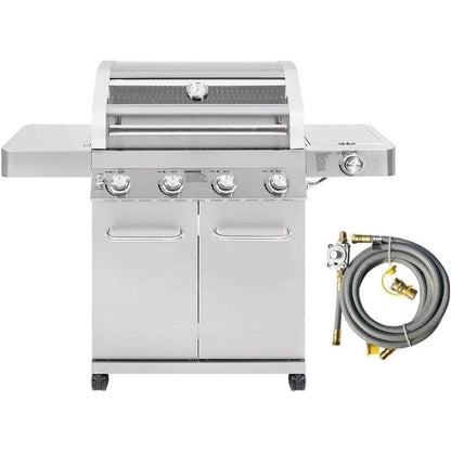 Larger Convertible 4-Burner Natural Gas Grill Stainless Steel Cabinet Style Propane Grills with Conversion Kit - Loft&Timber