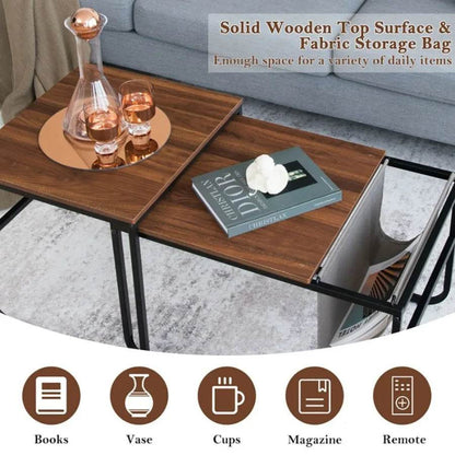 Set of 2 Nesting Coffee Tables with Side Pocket for Living Room Bedroom - Loft&Timber