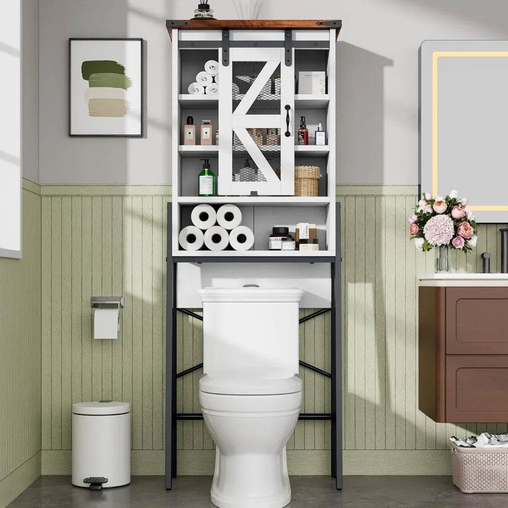 rustic farmhouse-style toilet storage cabinet with adjustable shelves and barn door - Loft&Timber
