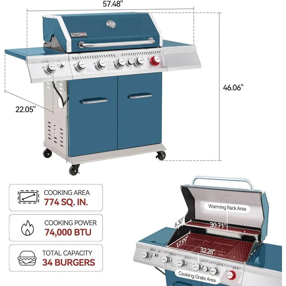 5-Burner Propane Gas Grill with Side and Rear Burners