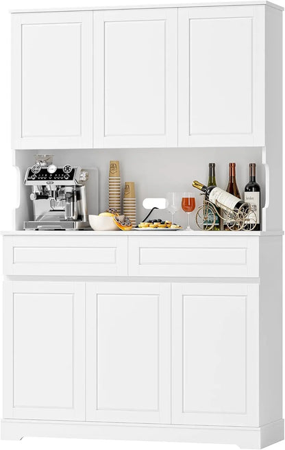 74" Pantry Cabinet, Tall Pantry with 6 Doors and 2 Drawers - Loft&Timber