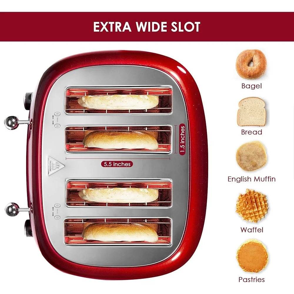 4 Slice Toaster Retro Stainless Steel