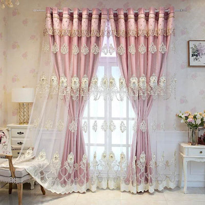 Elegant Double-Layer Curtains with Embossed Base & 3D Embroidered Detailing - Loft&Timber