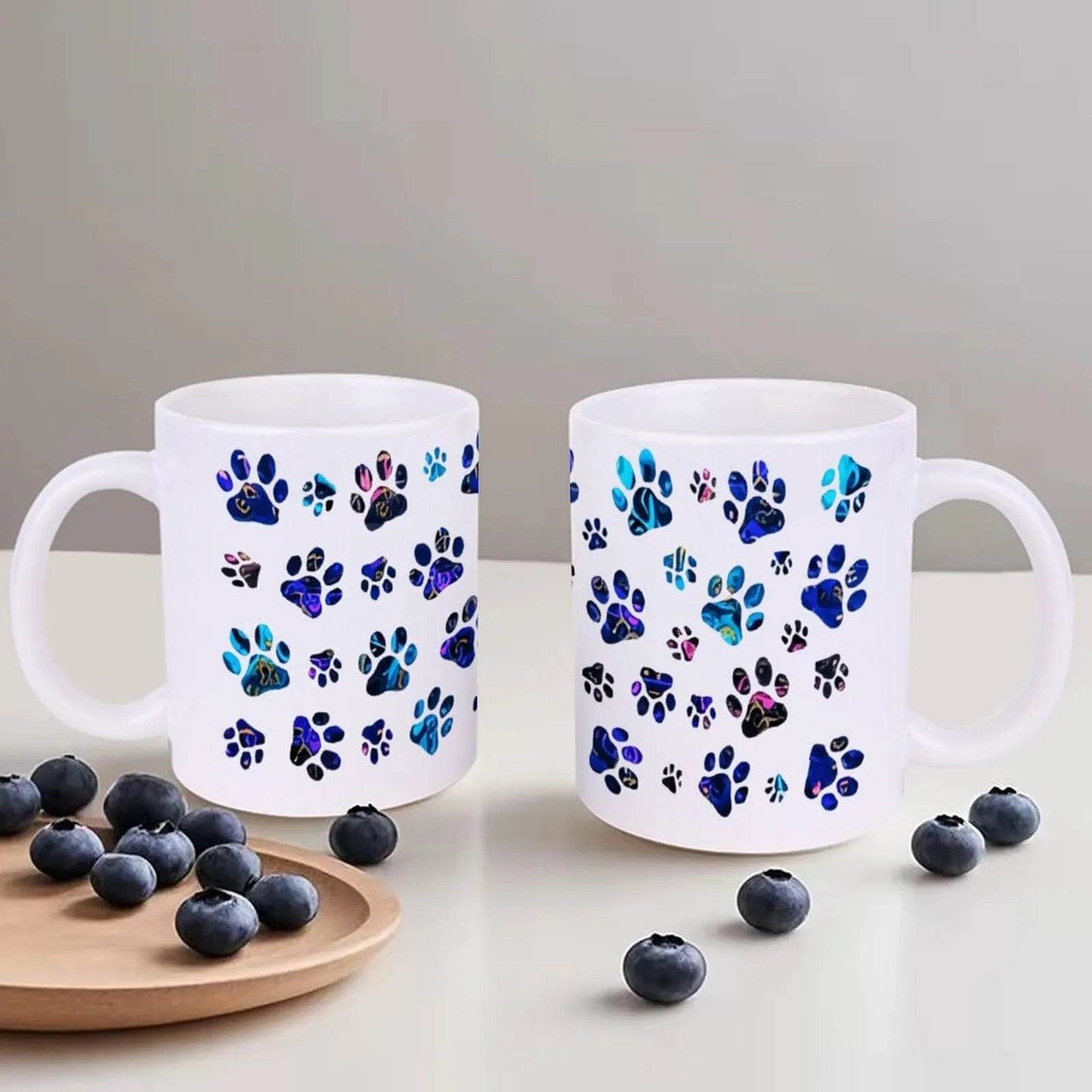 A Collection Of Blue And Purple Paw Prints. Coffee Mugs, 330ml Iced Coffee Cup - Loft&Timber