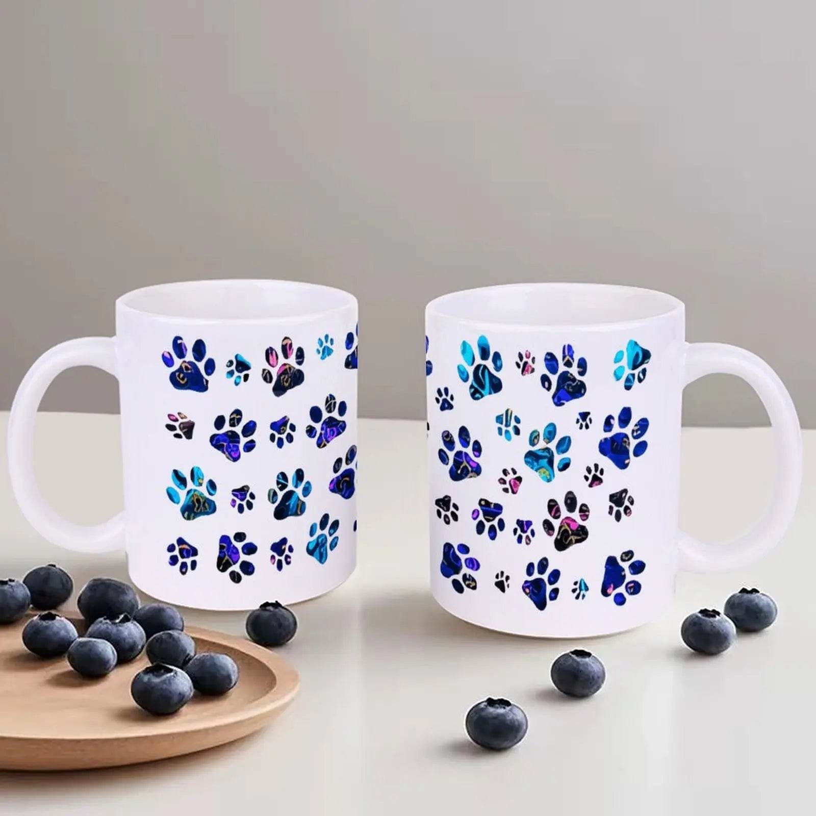 A Collection Of Blue And Purple Paw Prints. Coffee Mugs, 330ml Iced Coffee Cup - Loft&Timber