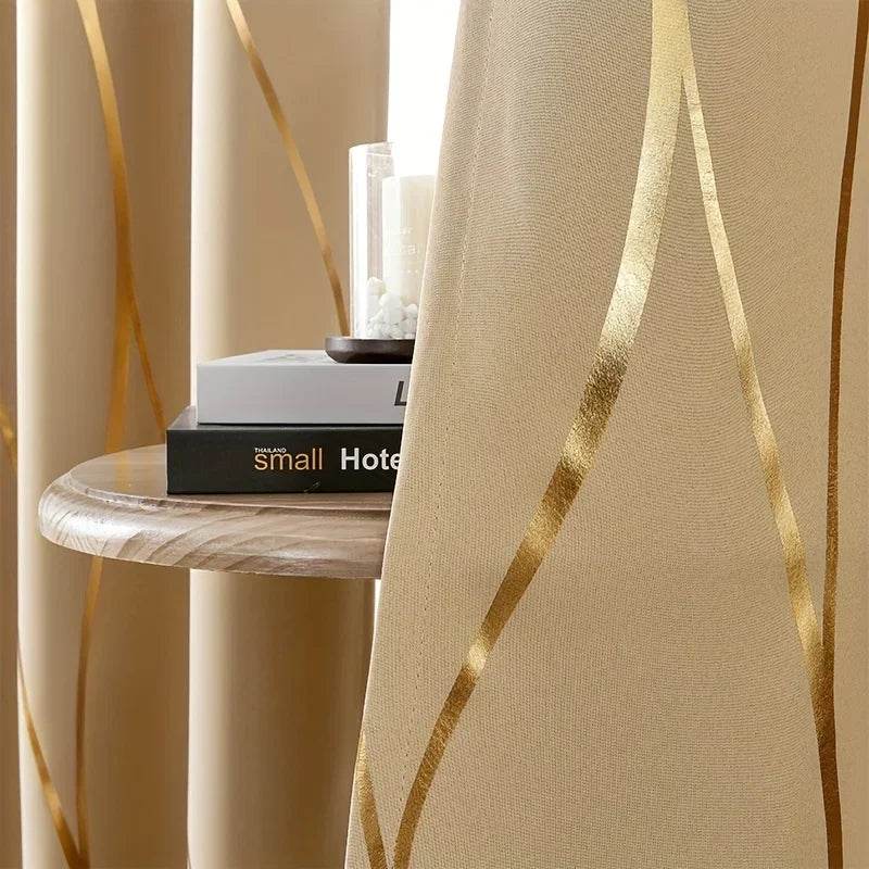 2Pcs Golden Wave &Circle Blackout Curtains Thermal Insulated - Loft&Timber