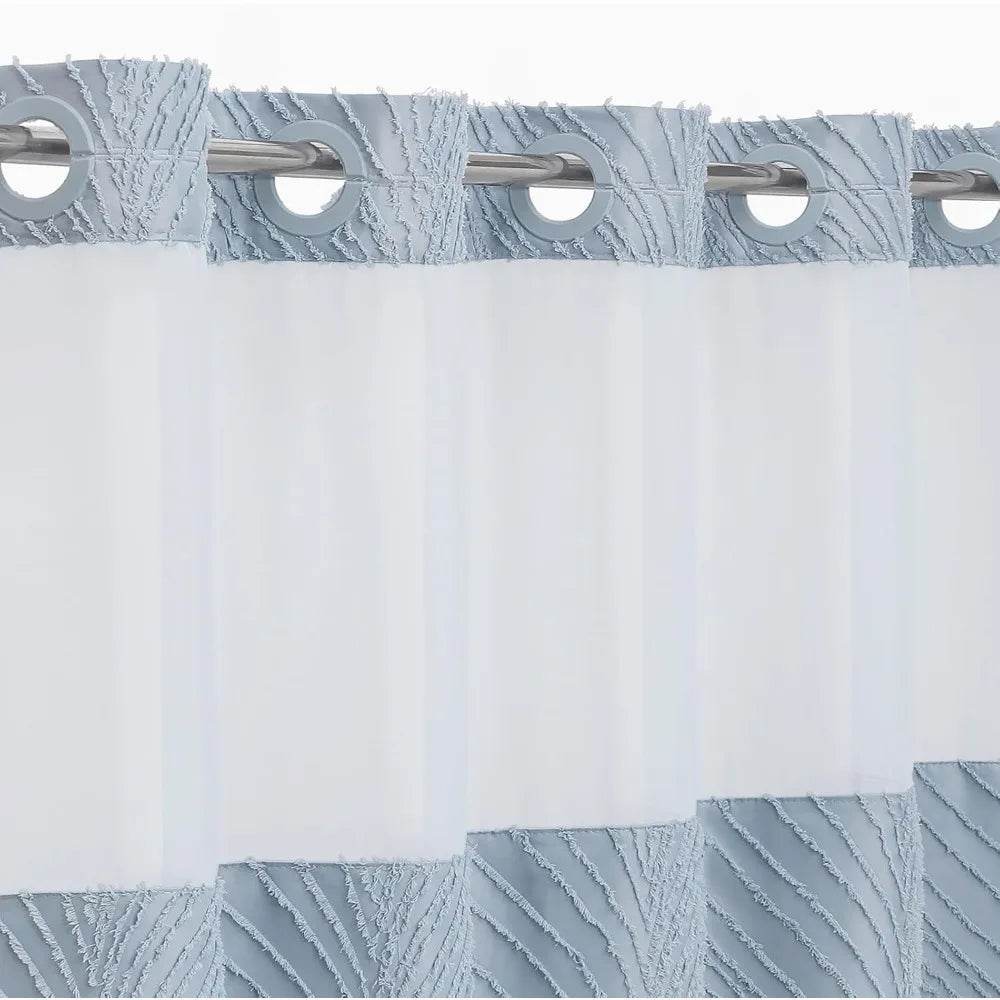 no hook extra long shower curtain set with snap-in liner, 86 inch xl boho blue - Loft&Timber