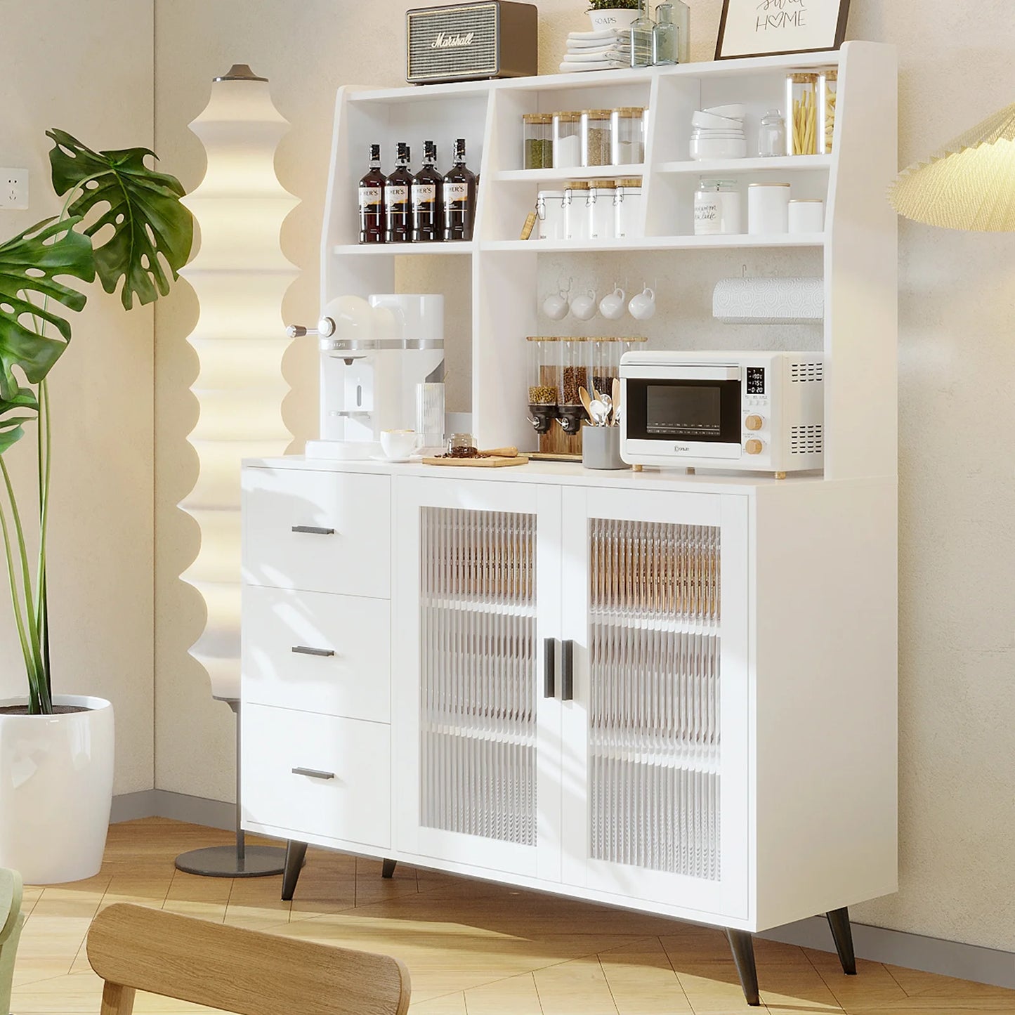 47" VOWNER Freestanding Hutch Storage Cabinet - Loft&Timber