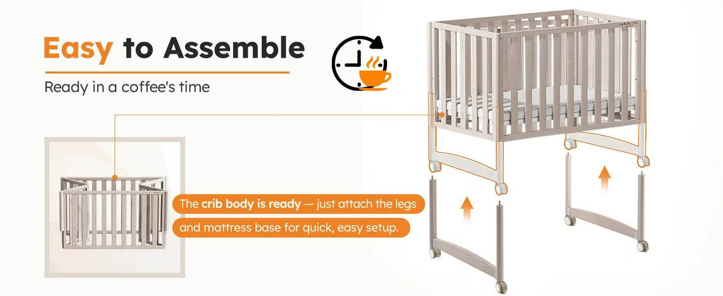 6-in-1 Mini Crib with Removable Wheels & Mattress - Loft&Timber