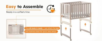 6-in-1 Mini Crib with Removable Wheels & Mattress - Loft&Timber