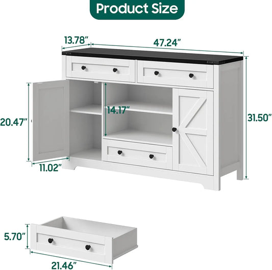 47" Vabches Buffet Cabinet Wood Sideboard Cabinet - Loft&Timber