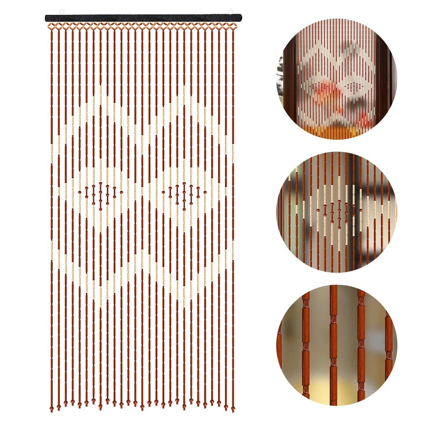 90x175cm 27 Lines Door Curtain Wooden Bead Curtain with Jagged Pattern - Loft&Timber