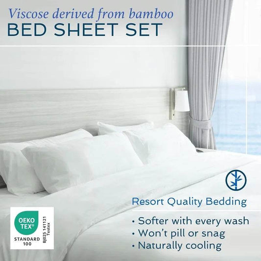 4 Piece Bed Sheet Set King Size, 100% Viscose Derived from Bamboo Sheets Set with 2 Pillowcases - Loft&Timber