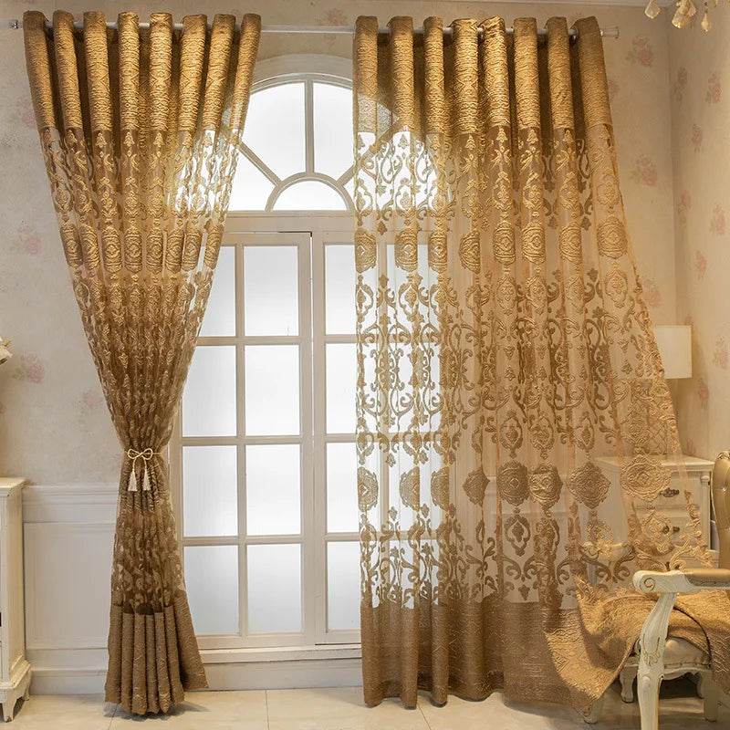 Modern Minimalist Jacquard Golden Sheer Curtains - Loft&Timber