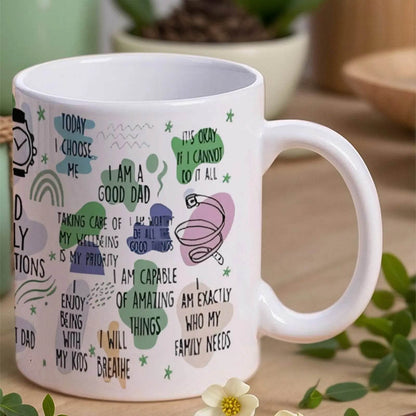 Dad Daily Affirmations Sticker Sheet Ceramic Coffee Mug Bible Verse Coffee Cups, 11oz Custom Mug - Loft&Timber