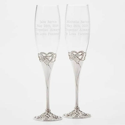 Personalized Infinity Heart Engraved Wedding Champagne Glass Flutes Set of 2 - Loft&Timber