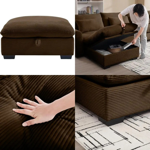 Corduroy Oversized Storage Ottoman for Modular Sofas, Modern Footrest Settee for Living Room and Bedroom