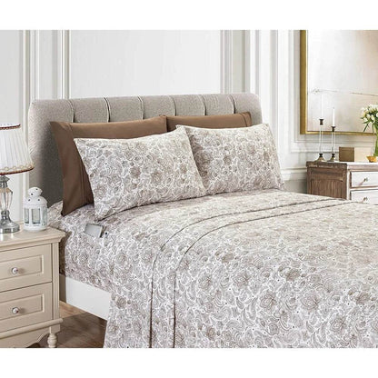 6 Piece Full Bed Sheet Set Polyester Paisley Taupe - Loft&Timber