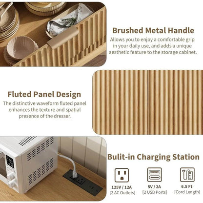 Sideboard Buffet Cabinet with Charging Station (2 Drawer, Natural Oak) - Loft&Timber