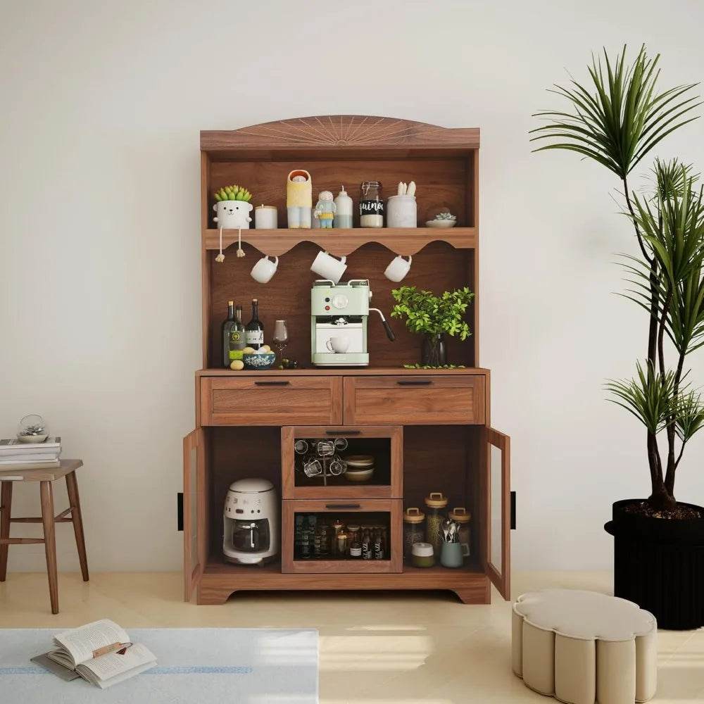 Large Farmhouse Kitchen Pantry Storage Cabinet with Microwave Stand - Loft&Timber